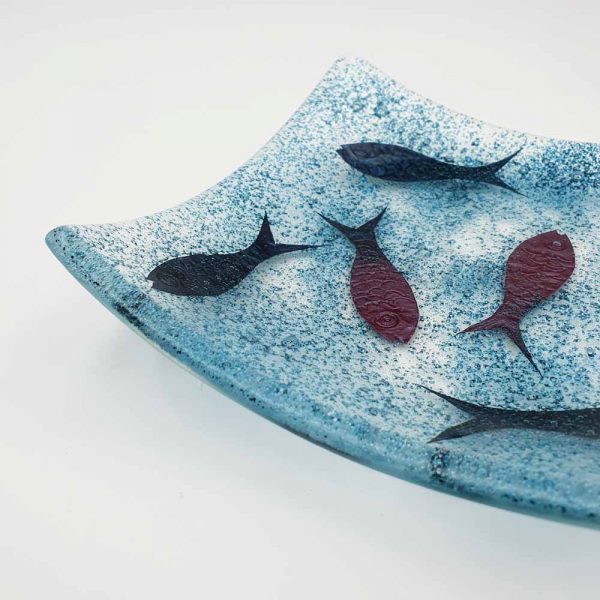 detail of fused glass fish dish by Fiona Fawcett