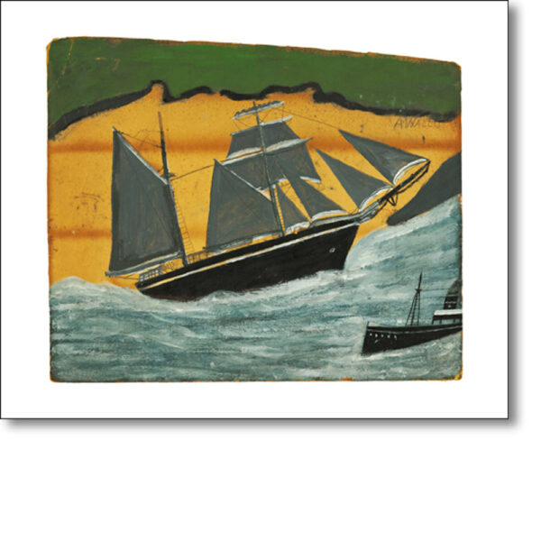 Greetings card 'Sailing ship against a sandy beach, n.d.' by Alfred Wallis (1855-1942)