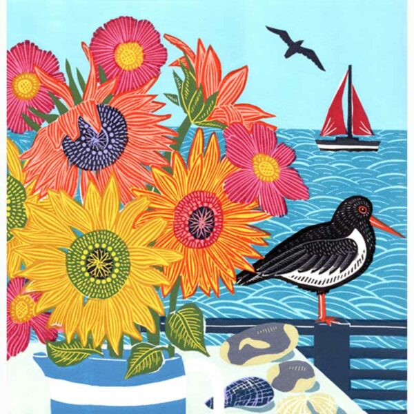 Linocut 'Seaside Flowers' by Hate Heiss