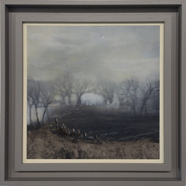 Framed oil and mixed media painting 'Study for ghost ship No. 2' by Nigel Skinner