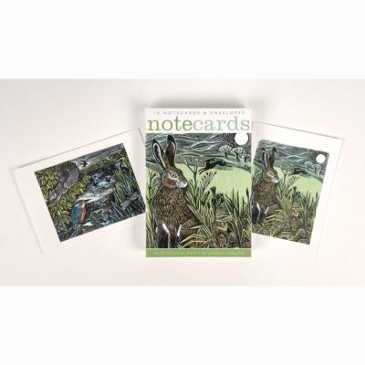 Note card pack of 'Hidden Hares & Kingfisher and Squirrel' by Angela Harding