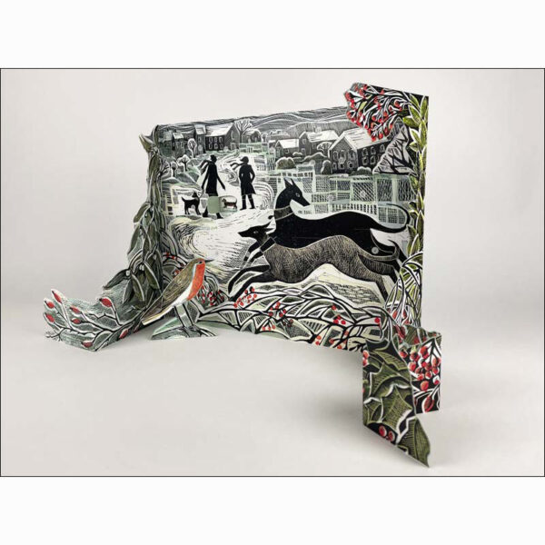 Side view of advent calendar Whippet Wonderland, by Angela Harding