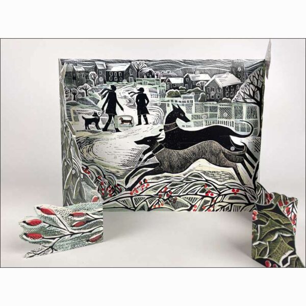 Front view of advent calendar Whippet Wonderland, by Angela Harding